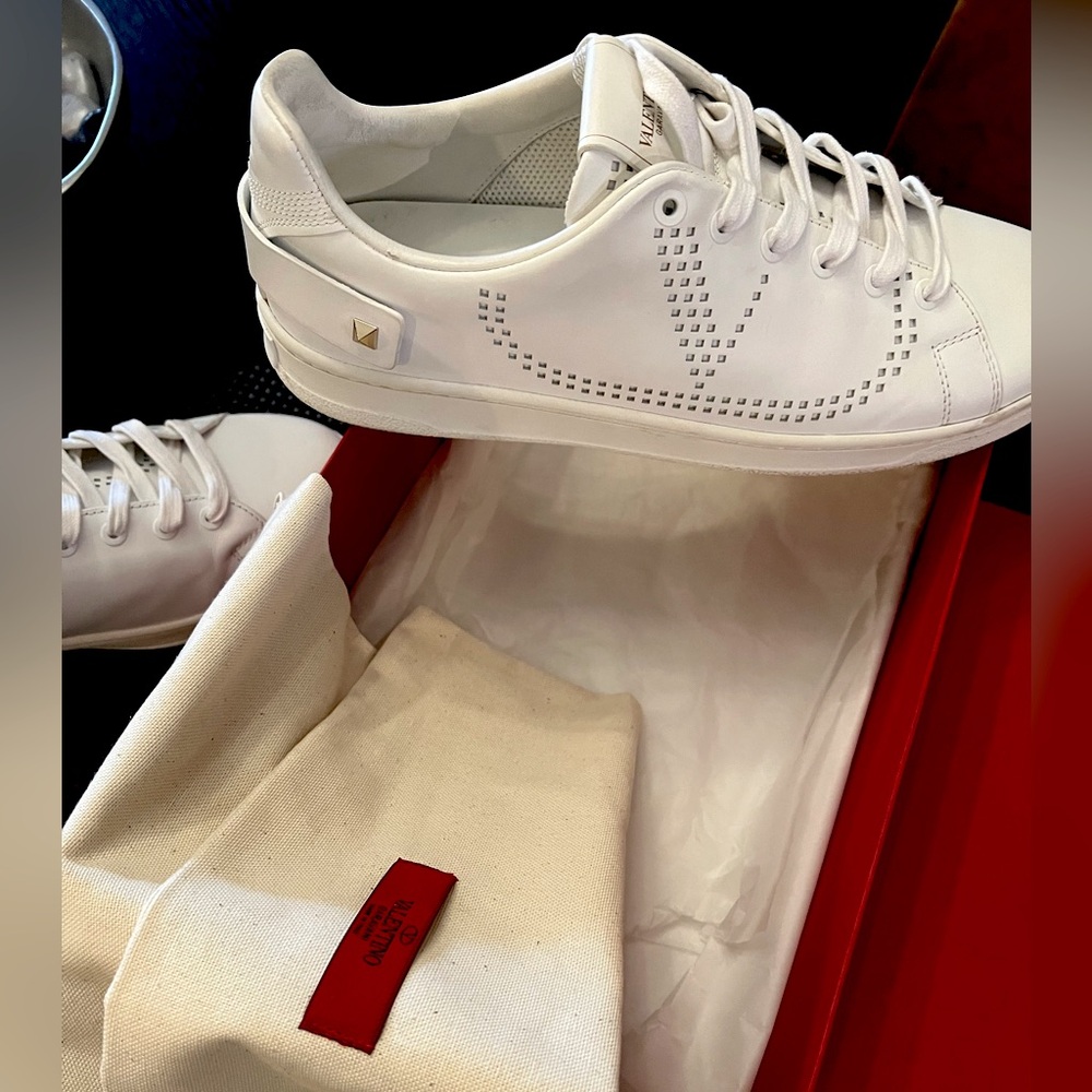 Valentino Garavani White Leather Rockstud V Logo Sneakers